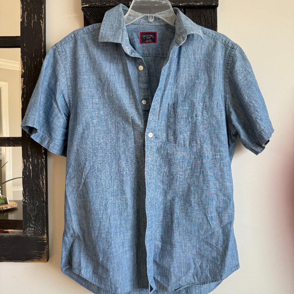 Men's UNTUCKit Short Sleeve Button Down, Style: Palomino, Size: Medium, Blue